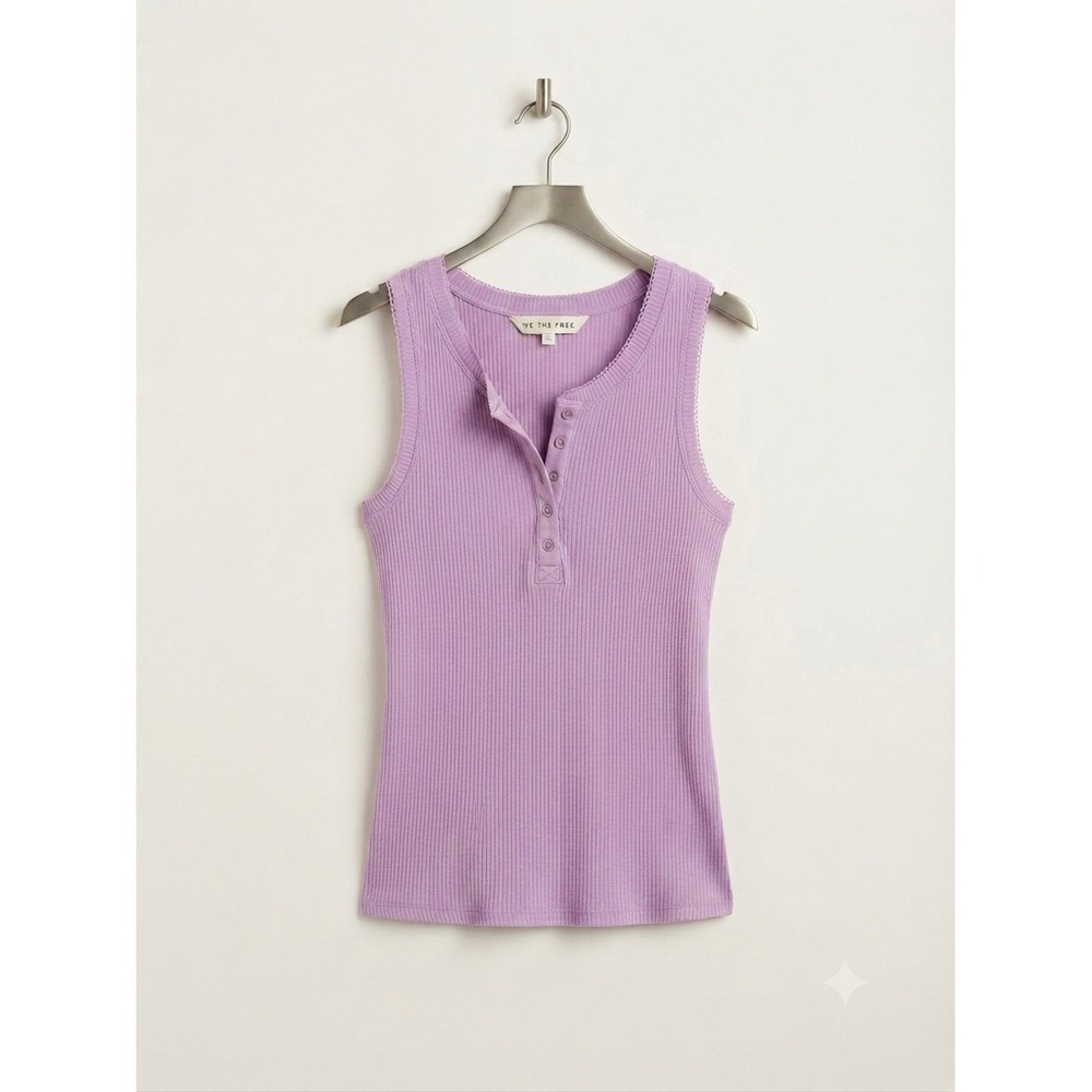 Free People We The Free Tank Top‎ Women XS Purple Henley Ribbed Racerback Casual